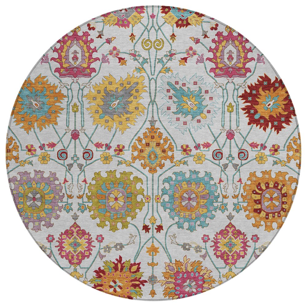 Machine Washable Indoor/Outdoor Chantille ACN2288 Ivory 8' x 8' Round Rug. Picture 1