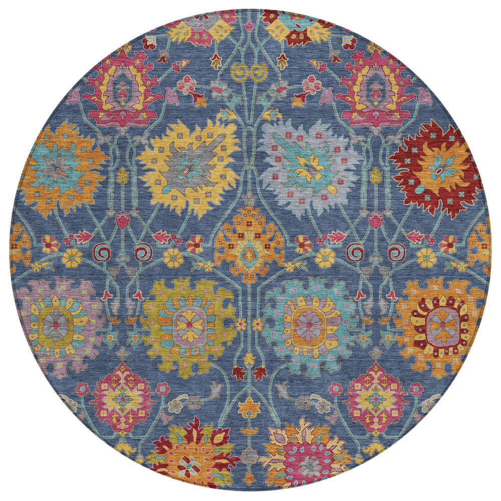 Machine Washable Indoor/Outdoor Chantille ACN2288 Blue 8' x 8' Round Rug. Picture 1