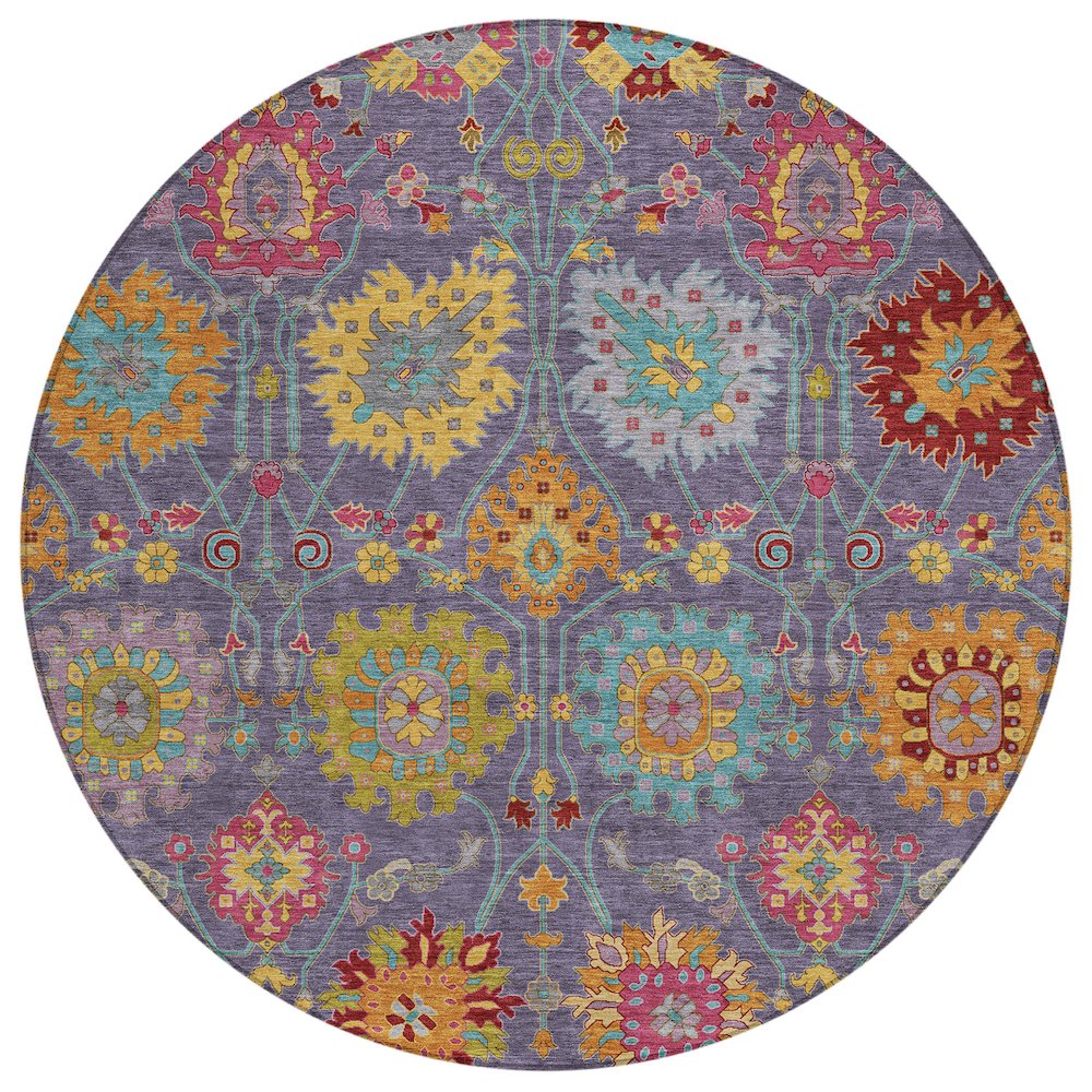 Machine Washable Indoor/Outdoor Chantille ACN2288 Purple 8' x 8' Round Rug. Picture 1