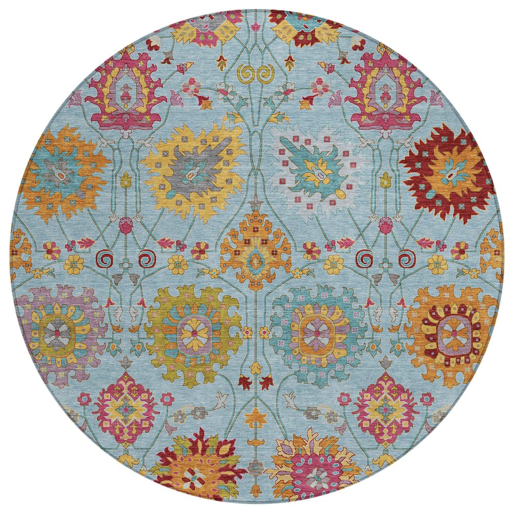 Machine Washable Indoor/Outdoor Chantille ACN2288 Blue 8' x 8' Round Rug. Picture 1