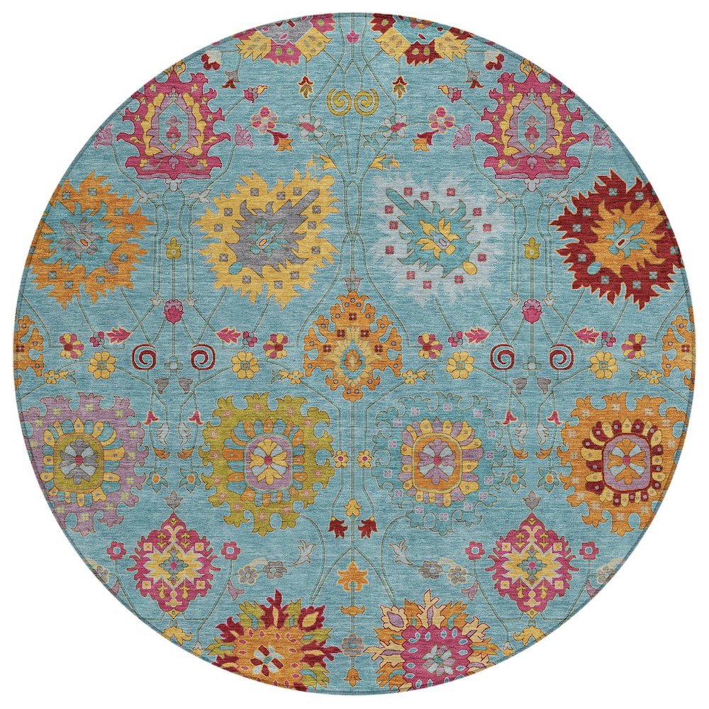Machine Washable Indoor/Outdoor Chantille ACN2288 Teal 8' x 8' Round Rug. Picture 1