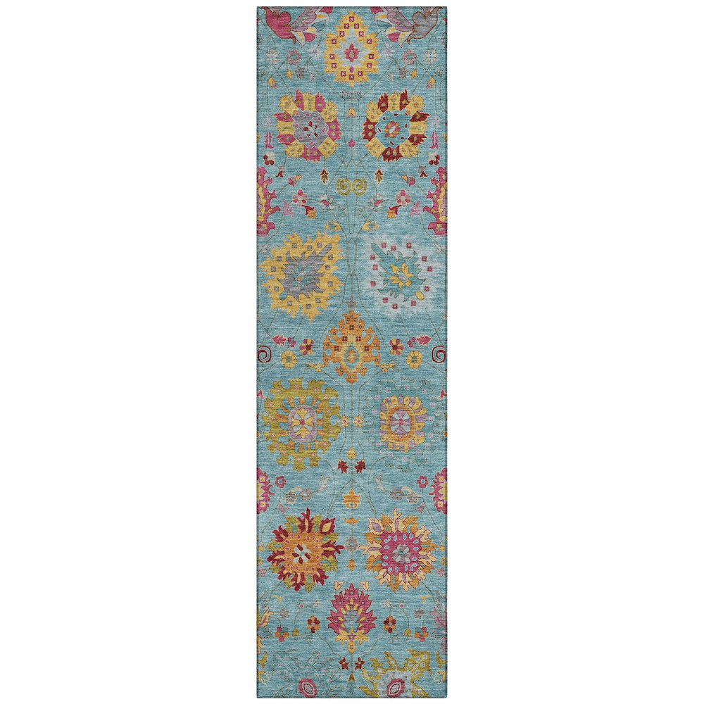 Machine Washable Indoor/Outdoor Chantille ACN2288 Teal 2'3" x 7'6" Runner Rug. Picture 1