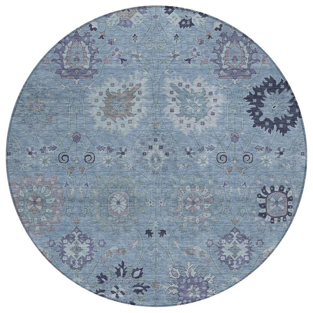 Machine Washable Indoor/Outdoor Chantille ACN2289 Blue 8' x 8' Round Rug. Picture 1