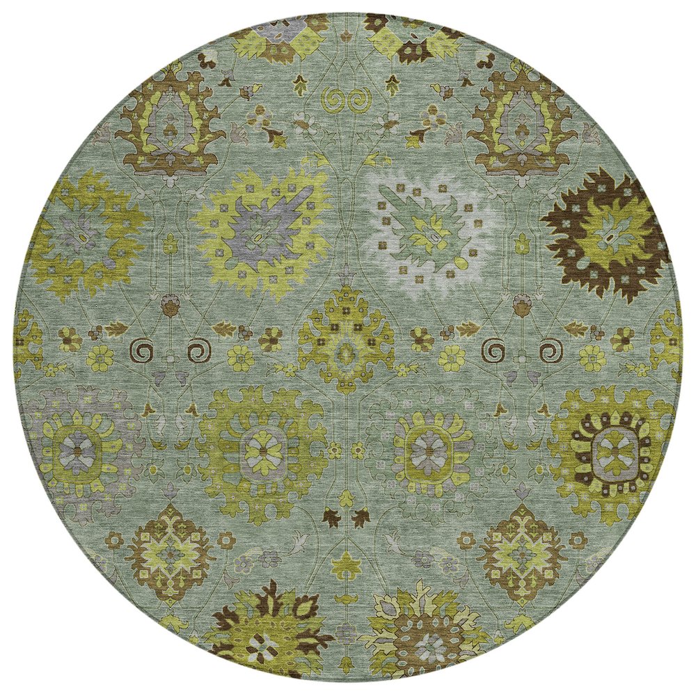 Machine Washable Indoor/Outdoor Chantille ACN2289 Green 8' x 8' Round Rug. Picture 1