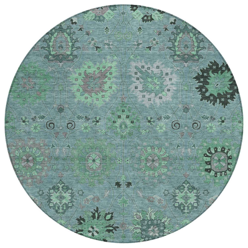 Machine Washable Indoor/Outdoor Chantille ACN2289 Teal 8' x 8' Round Rug. Picture 1