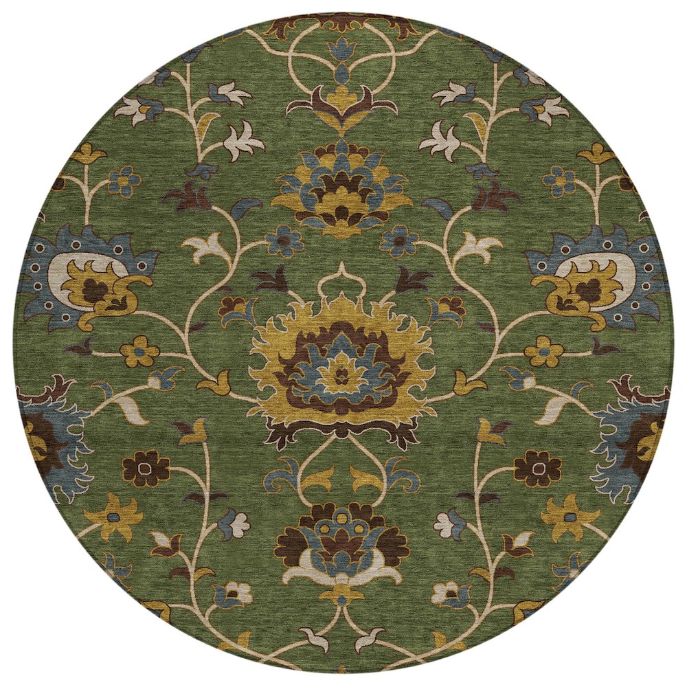 Machine Washable Indoor/Outdoor Chantille ACN2290 Green 8' x 8' Round Rug. Picture 1