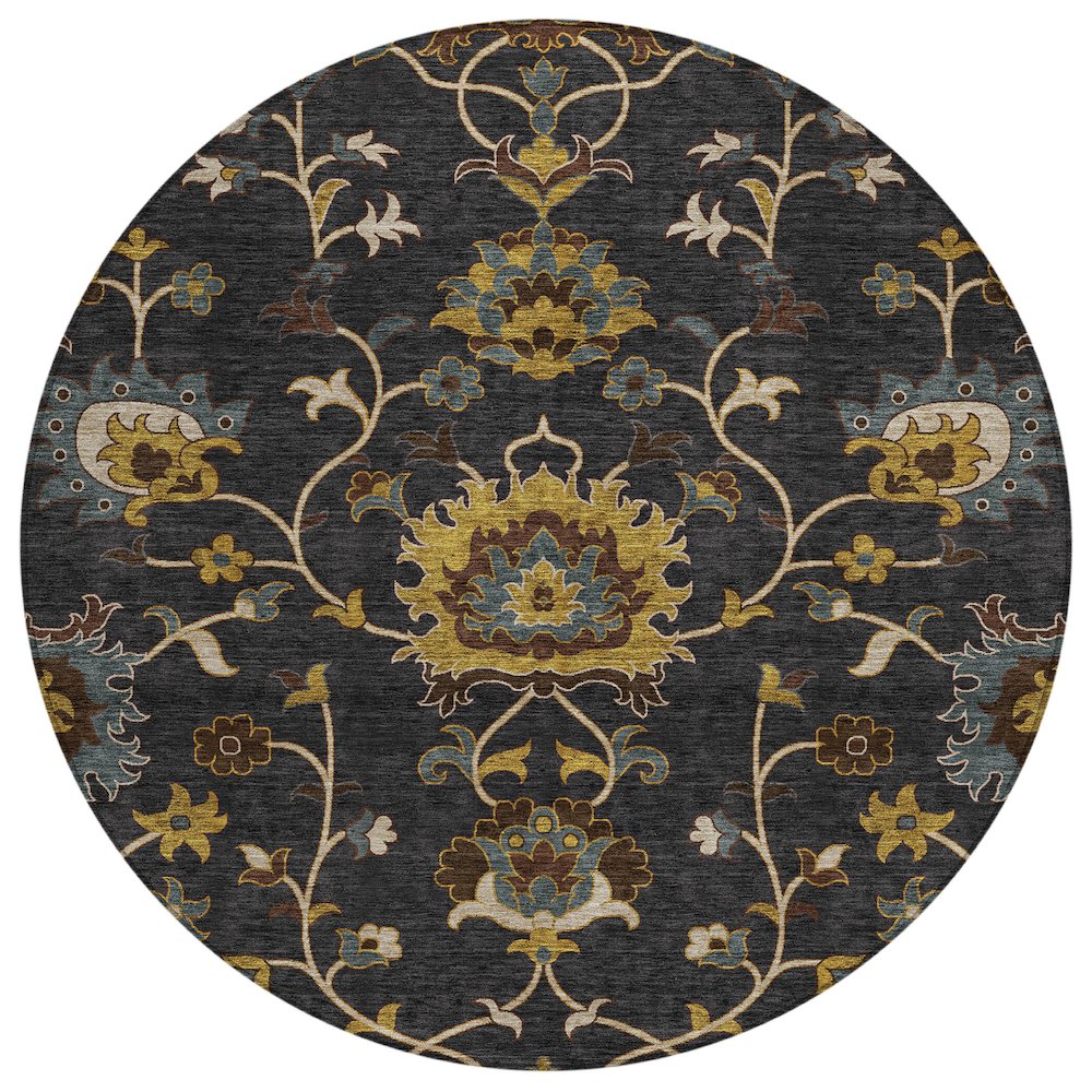 Machine Washable Indoor/Outdoor Chantille ACN2290 Black 8' x 8' Round Rug. Picture 1