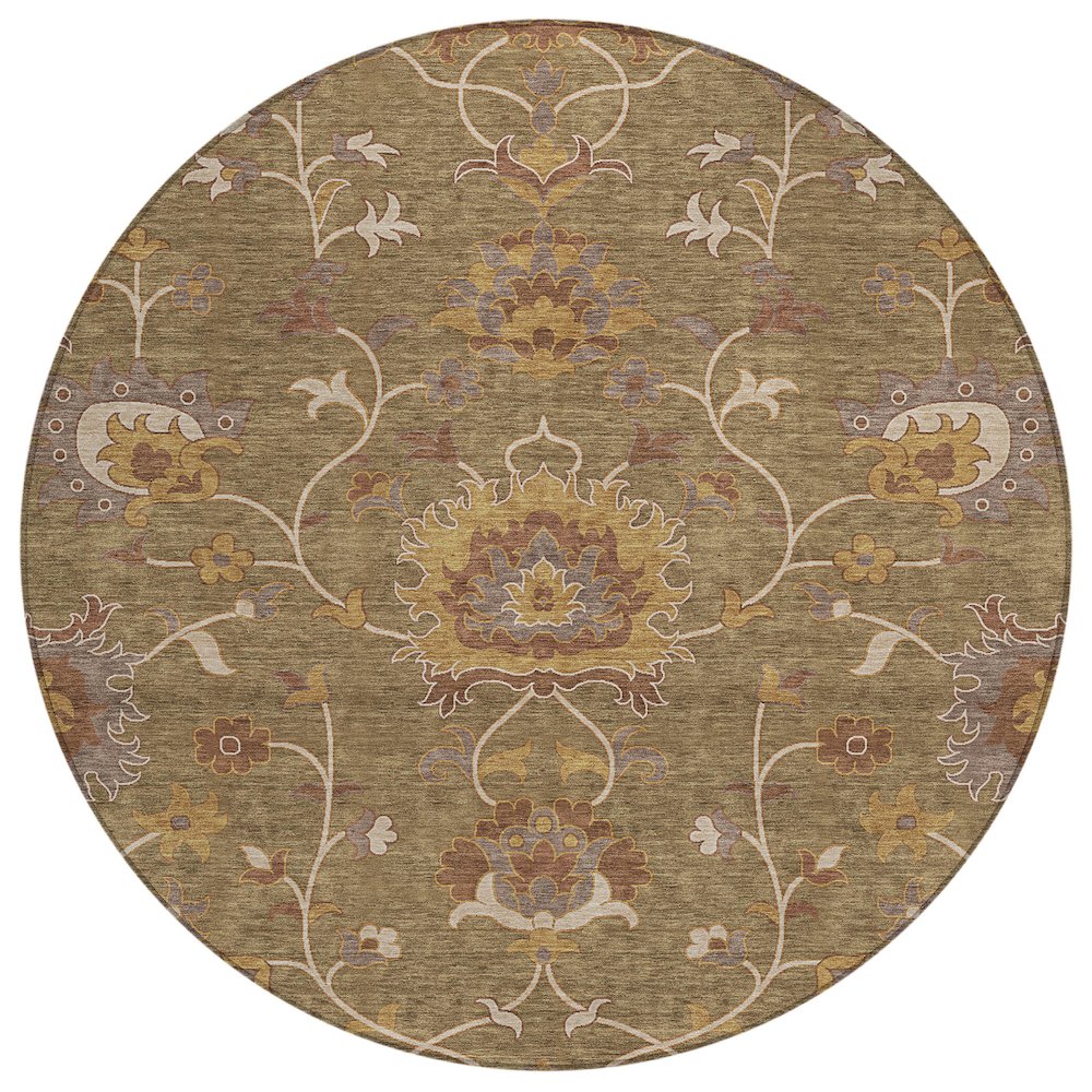 Machine Washable Indoor/Outdoor Chantille ACN2290 Brown 8' x 8' Round Rug. Picture 1
