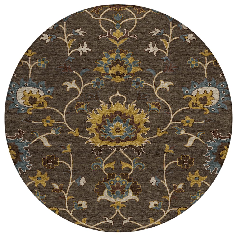 Machine Washable Indoor/Outdoor Chantille ACN2290 Brown 8' x 8' Round Rug. Picture 1