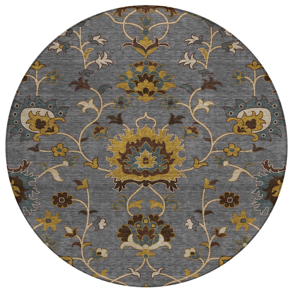 Machine Washable Indoor/Outdoor Chantille ACN2290 Gray 8' x 8' Round Rug. Picture 1