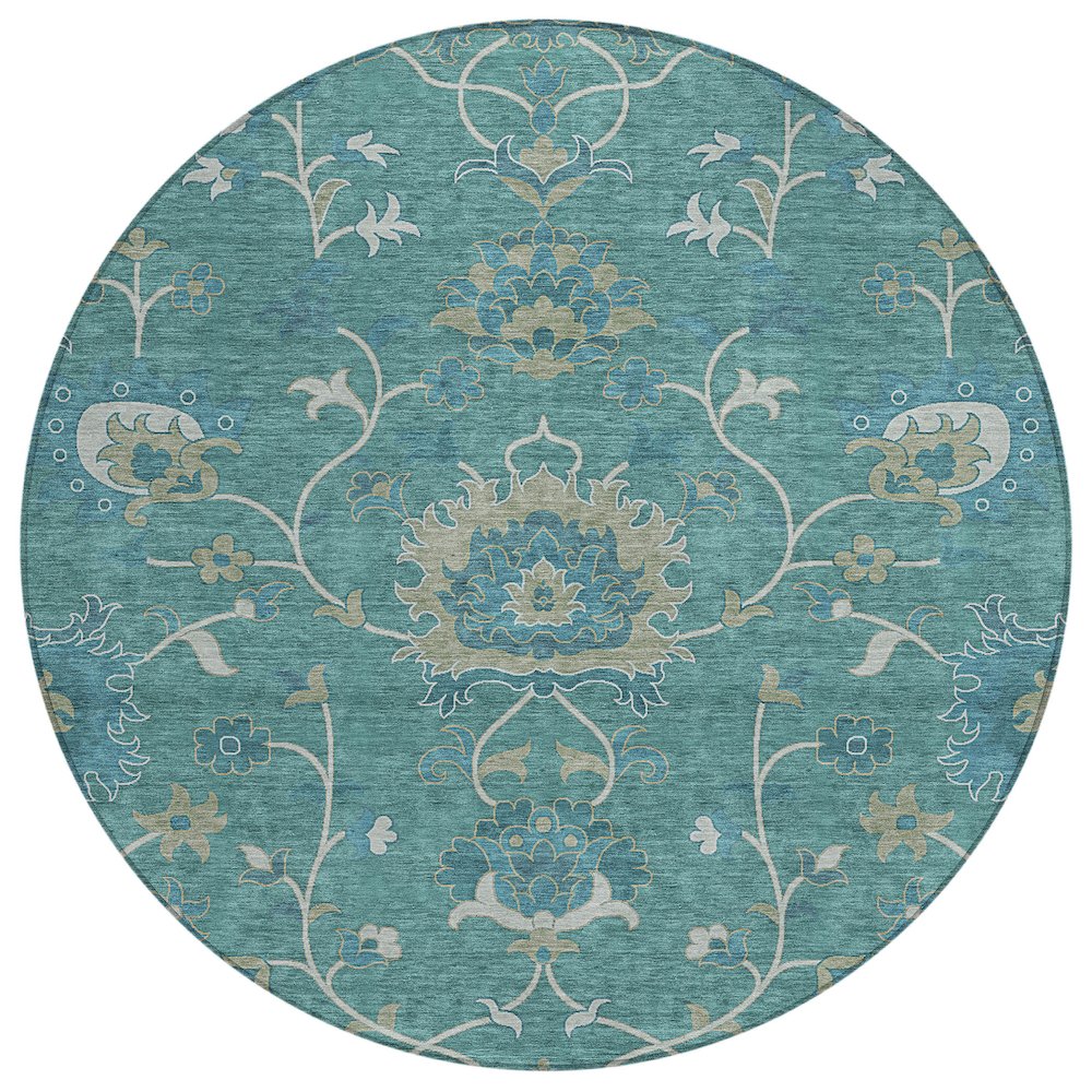 Machine Washable Indoor/Outdoor Chantille ACN2290 Teal 8' x 8' Round Rug. Picture 1