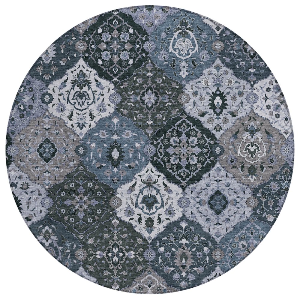Machine Washable Indoor/Outdoor Chantille ACN2292 Blue 8' x 8' Round Rug. Picture 1