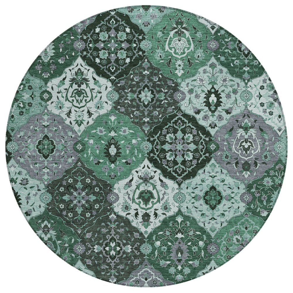 Machine Washable Indoor/Outdoor Chantille ACN2292 Green 8' x 8' Round Rug. Picture 1