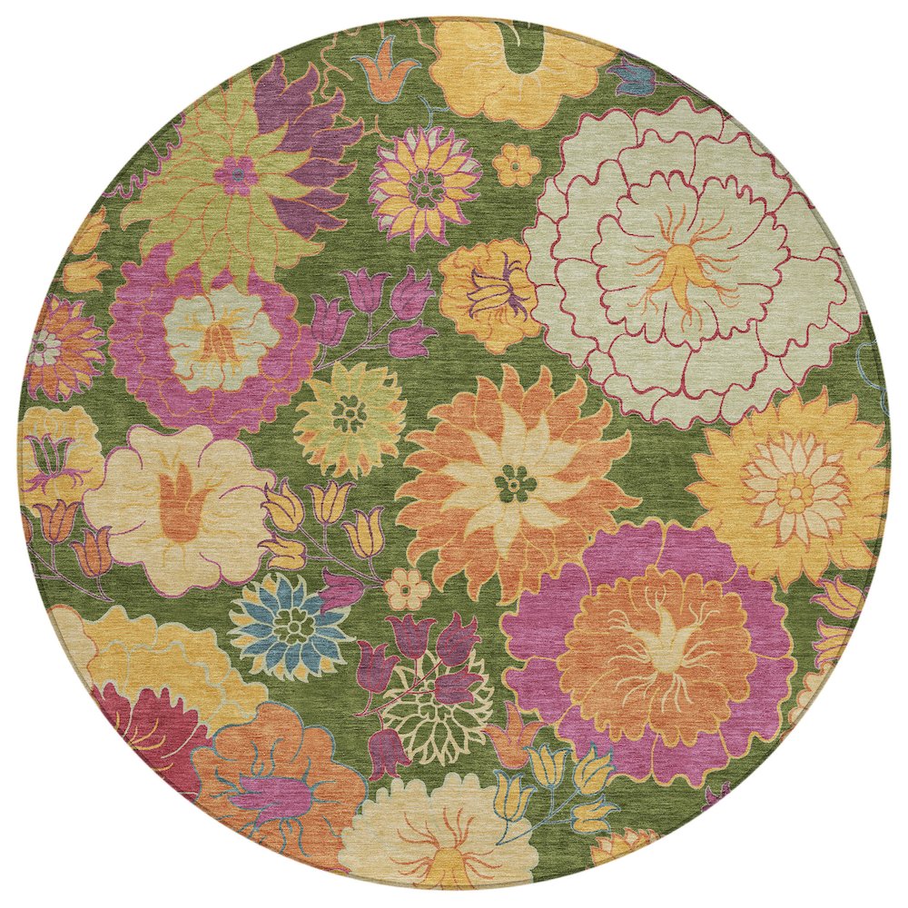 Machine Washable Indoor/Outdoor Chantille ACN2293 Green 8' x 8' Round Rug. Picture 1