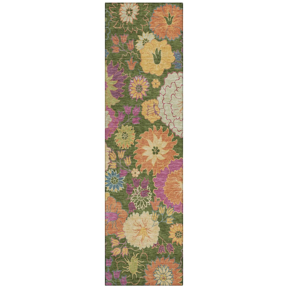 Machine Washable Indoor/Outdoor Chantille ACN2293 Green 2'3" x 7'6" Runner Rug. Picture 1