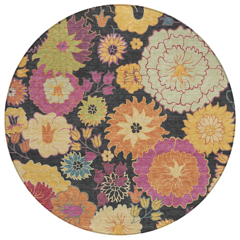 Machine Washable Indoor/Outdoor Chantille ACN2293 Black 8' x 8' Round Rug. Picture 1