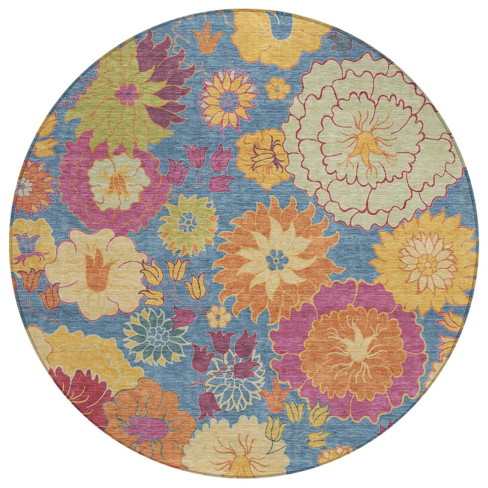 Machine Washable Indoor/Outdoor Chantille ACN2293 Blue 8' x 8' Round Rug. Picture 1