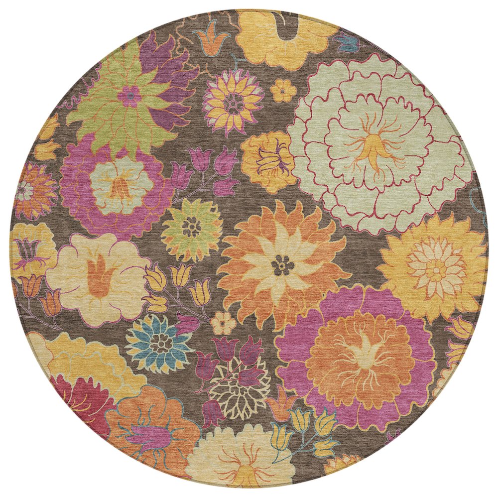 Machine Washable Indoor/Outdoor Chantille ACN2293 Brown 8' x 8' Round Rug. Picture 1
