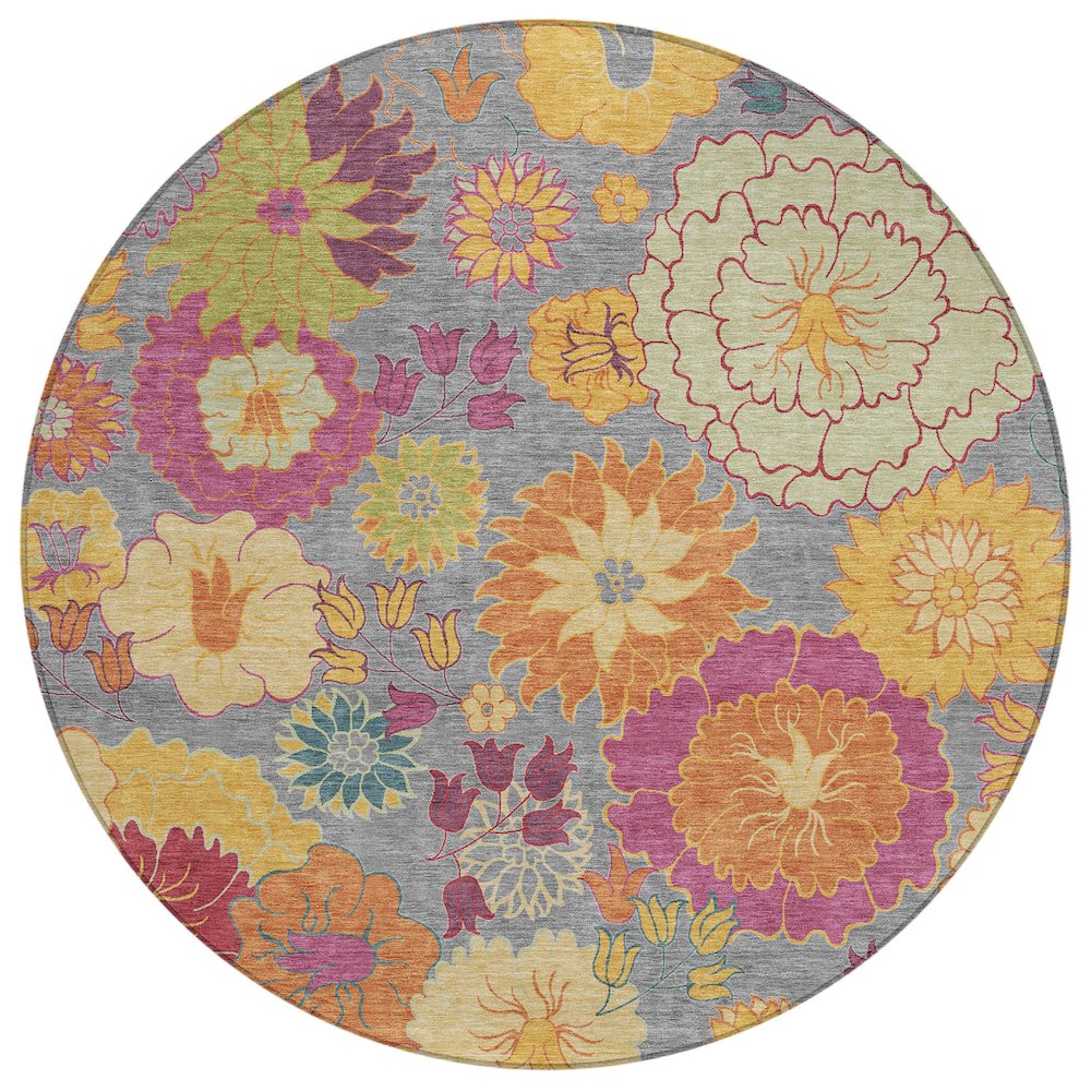 Machine Washable Indoor/Outdoor Chantille ACN2293 Gray 8' x 8' Round Rug. Picture 1