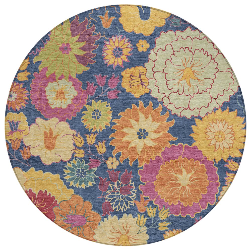 Machine Washable Indoor/Outdoor Chantille ACN2293 Blue 8' x 8' Round Rug. Picture 1