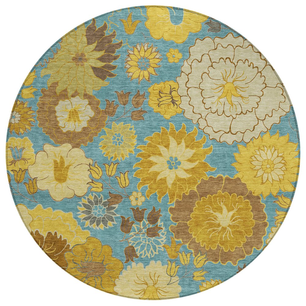 Machine Washable Indoor/Outdoor Chantille ACN2294 Teal 8' x 8' Round Rug. Picture 1