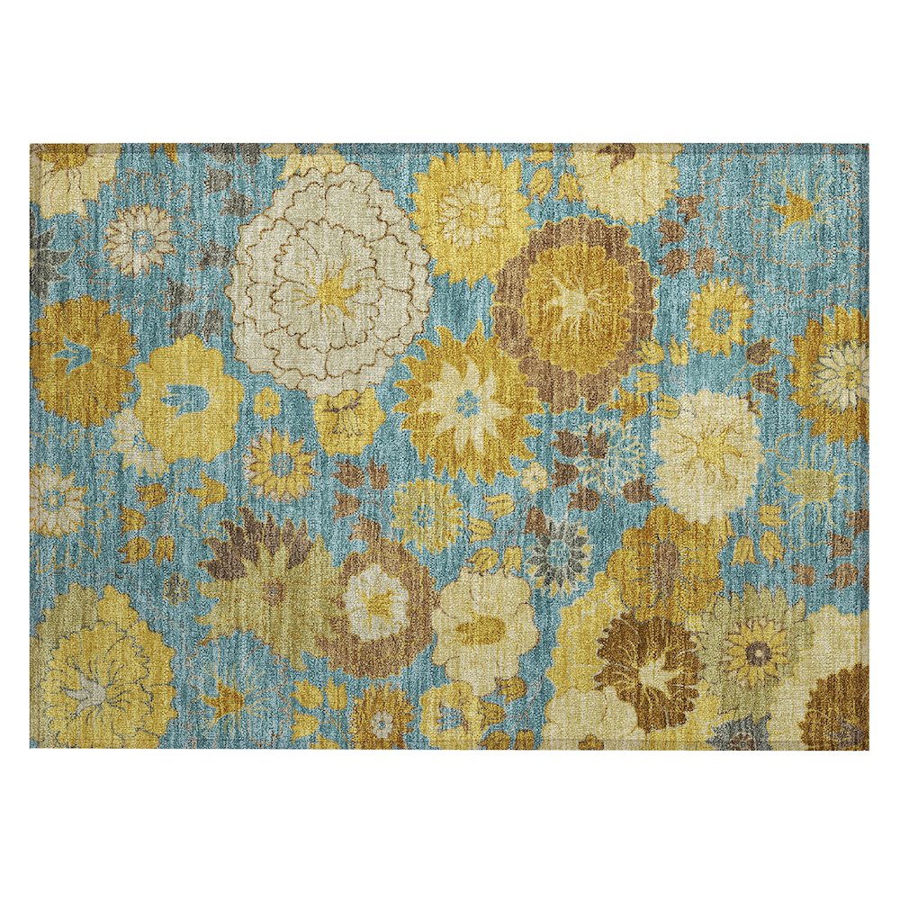 Machine Washable Indoor/Outdoor Chantille ACN2294 Teal 1'8" x 2'6" Rug. Picture 1