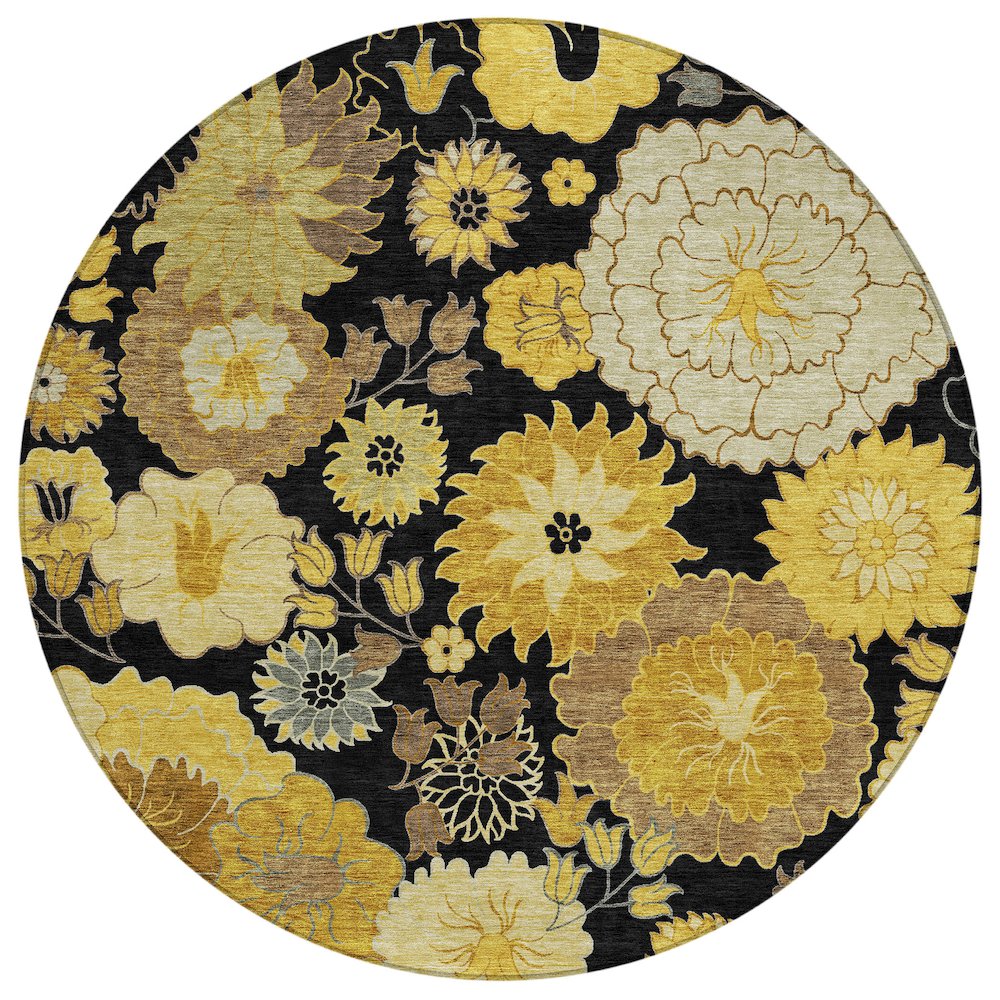 Machine Washable Indoor/Outdoor Chantille ACN2294 Black 8' x 8' Round Rug. Picture 1