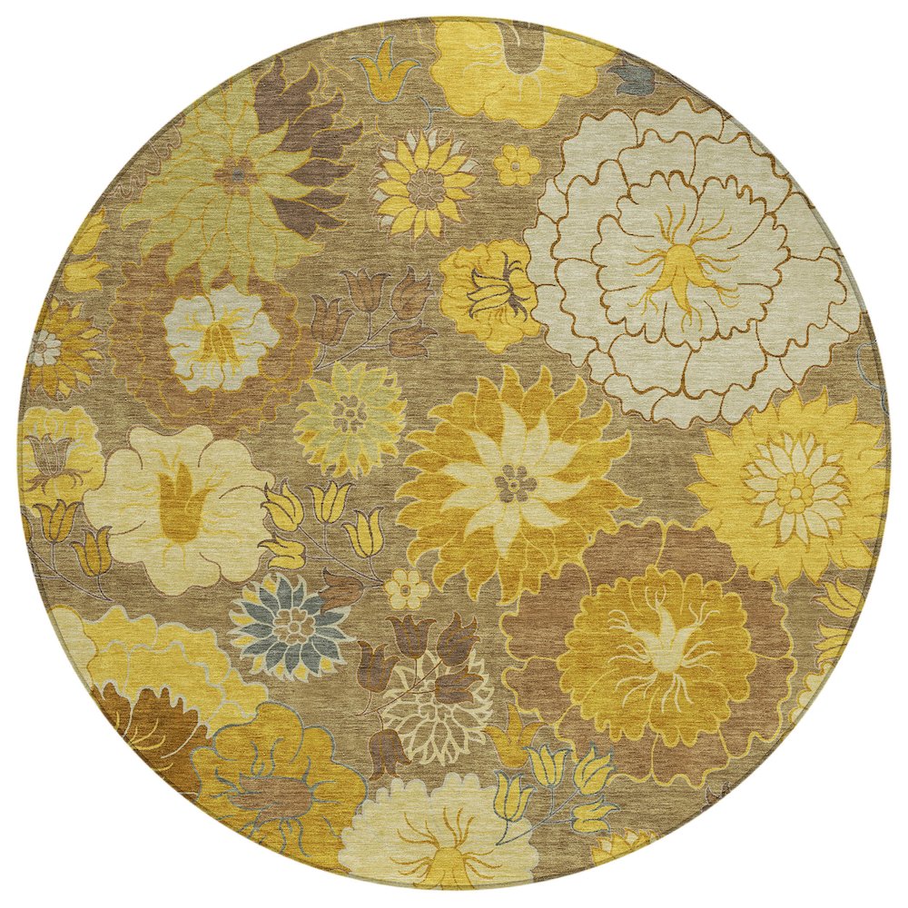 Machine Washable Indoor/Outdoor Chantille ACN2294 Brown 8' x 8' Round Rug. Picture 1