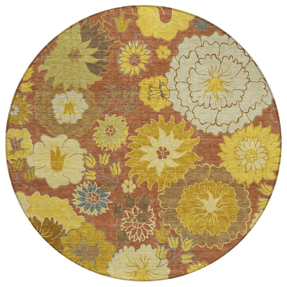 Machine Washable Indoor/Outdoor Chantille ACN2294 Orange 8' x 8' Round Rug. Picture 1