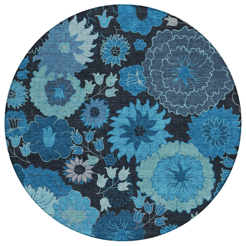 Machine Washable Indoor/Outdoor Chantille ACN2295 Blue 8' x 8' Round Rug. Picture 1