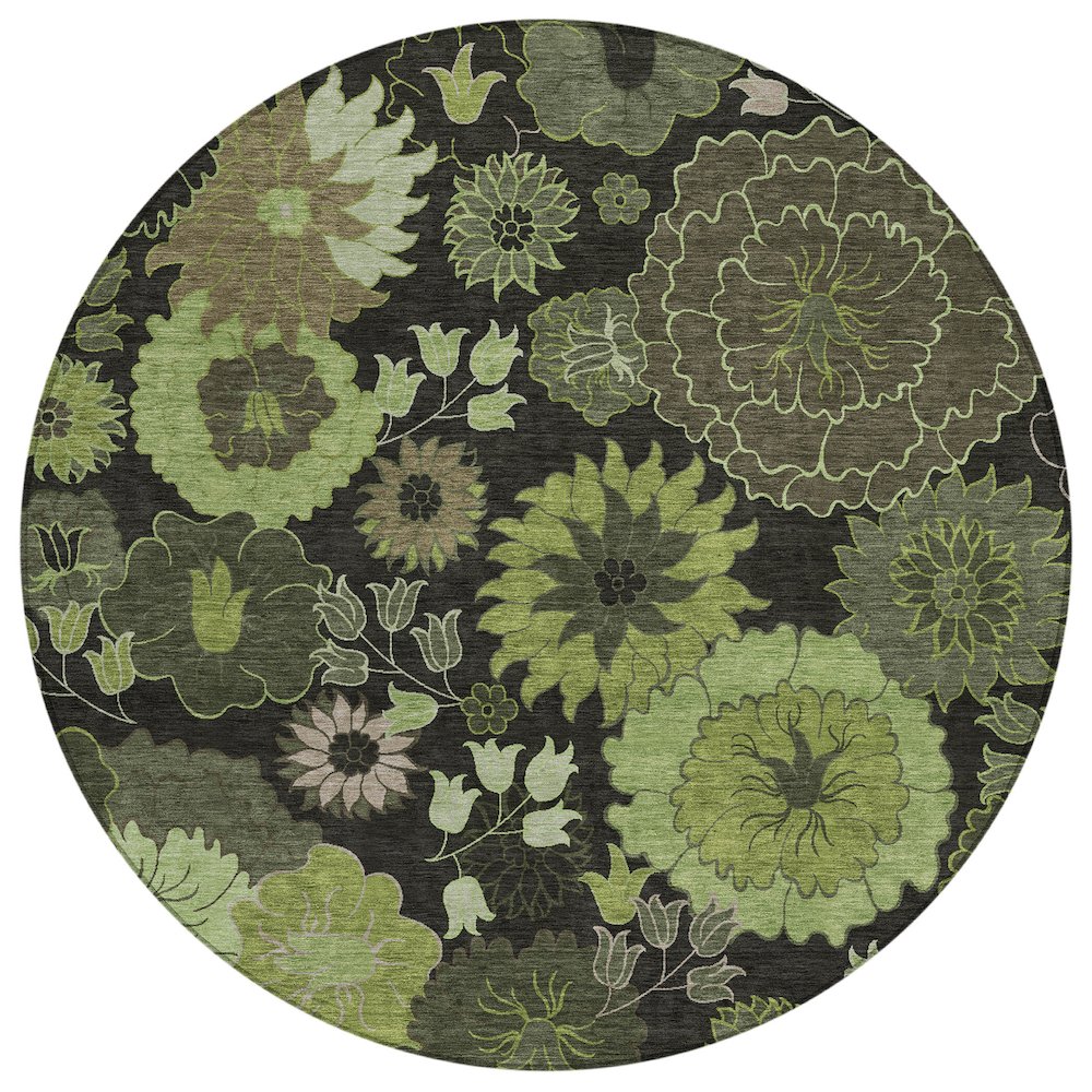 Machine Washable Indoor/Outdoor Chantille ACN2295 Green 8' x 8' Round Rug. Picture 1