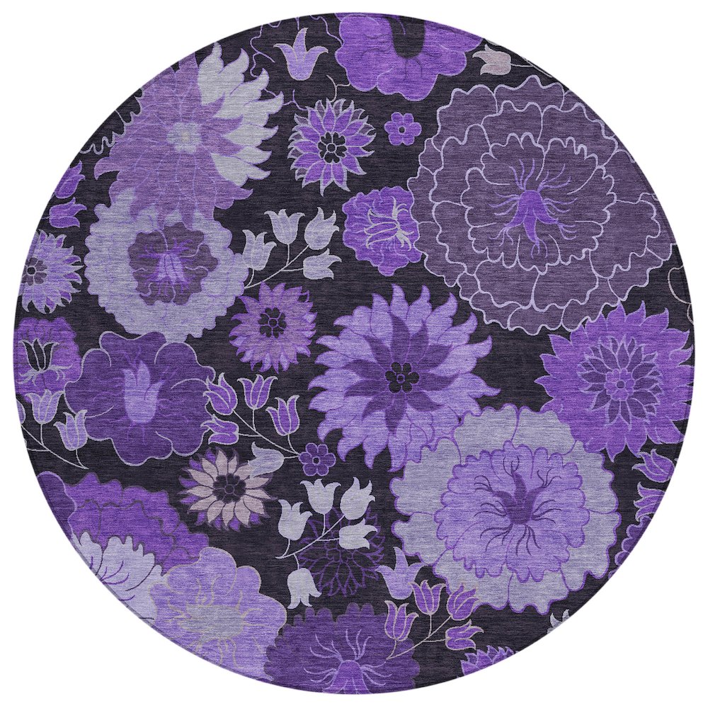 Machine Washable Indoor/Outdoor Chantille ACN2295 Purple 8' x 8' Round Rug. Picture 1
