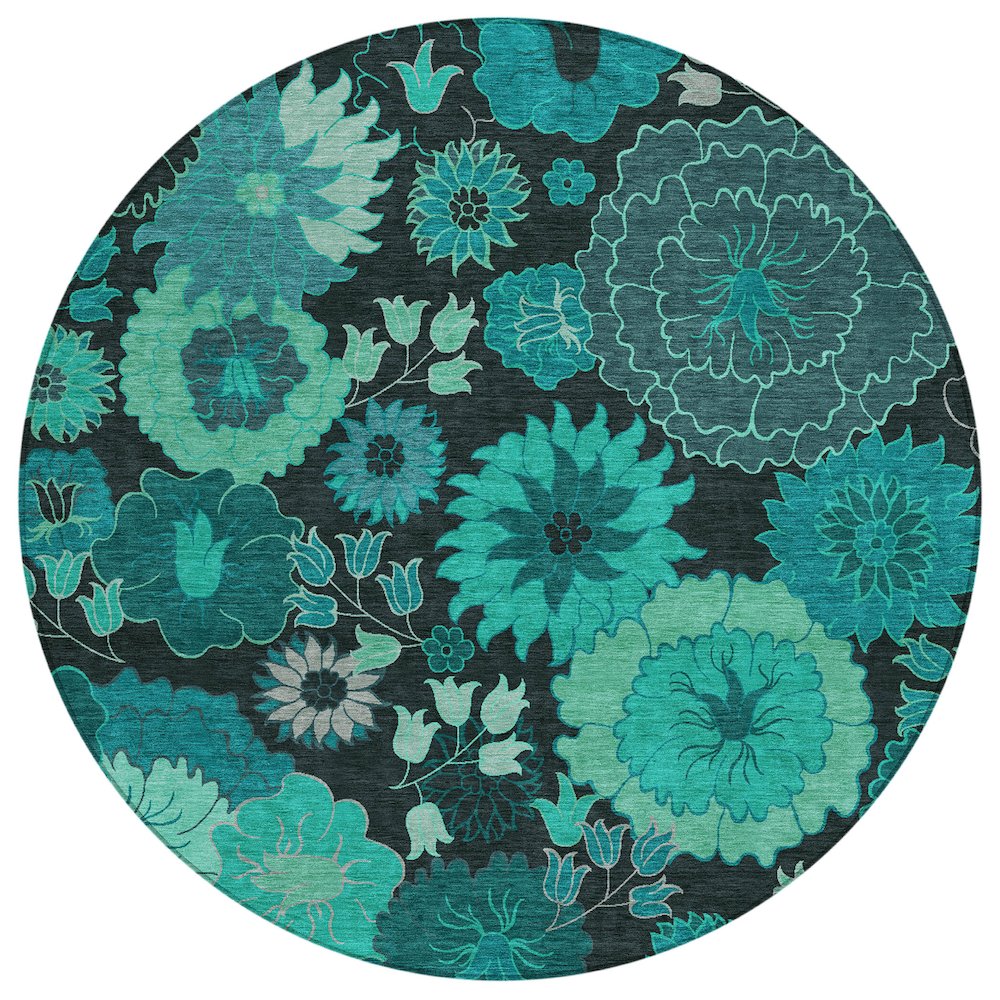 Machine Washable Indoor/Outdoor Chantille ACN2295 Teal 8' x 8' Round Rug. Picture 1