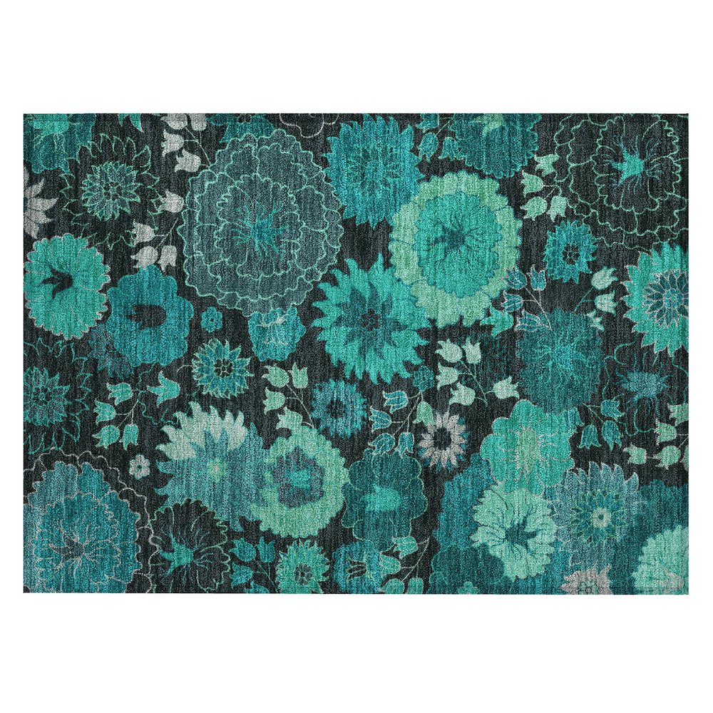 Machine Washable Indoor/Outdoor Chantille ACN2295 Teal 1'8" x 2'6" Rug. Picture 1