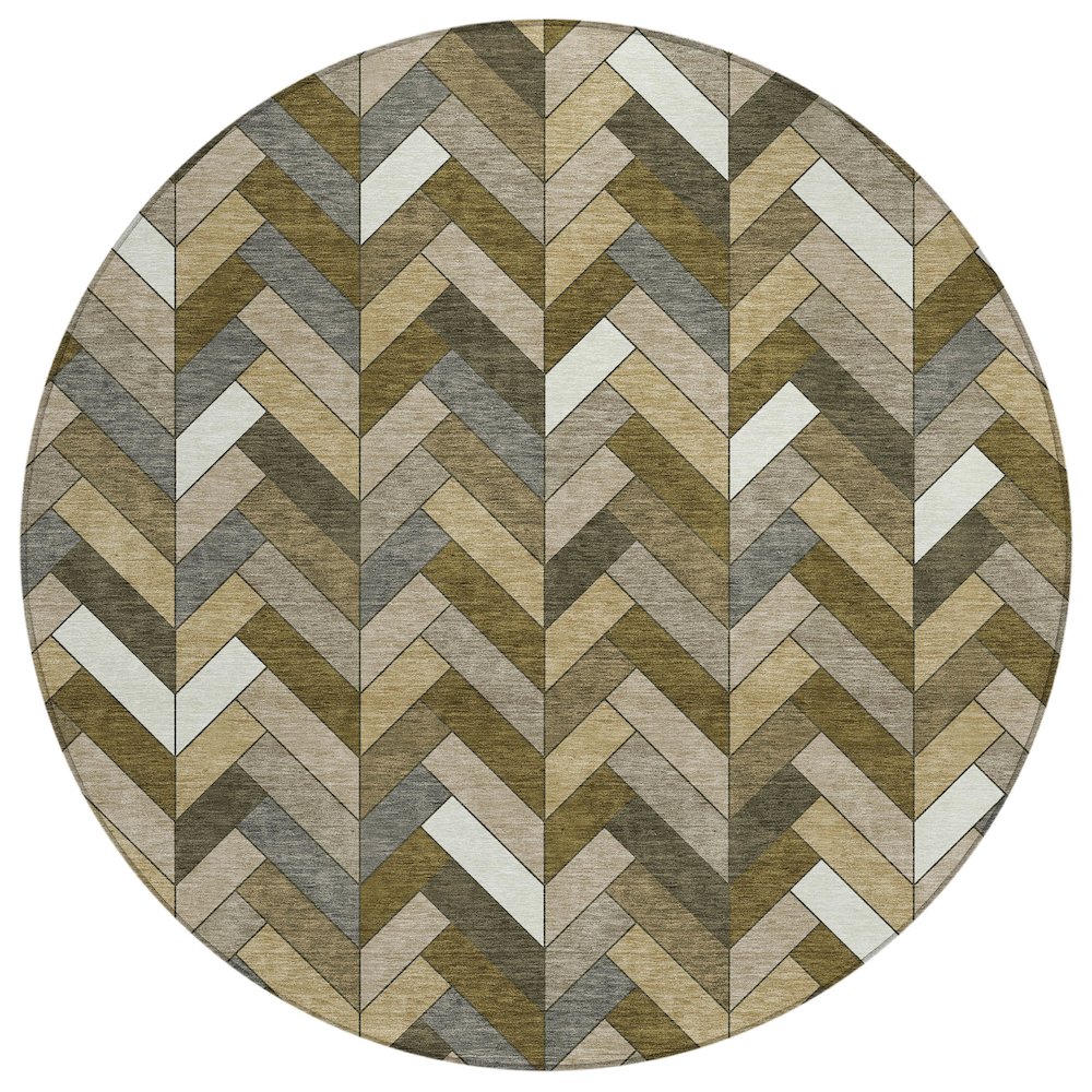 Machine Washable Indoor/Outdoor Chantille ACN2296 Brown 8' x 8' Round Rug. Picture 1