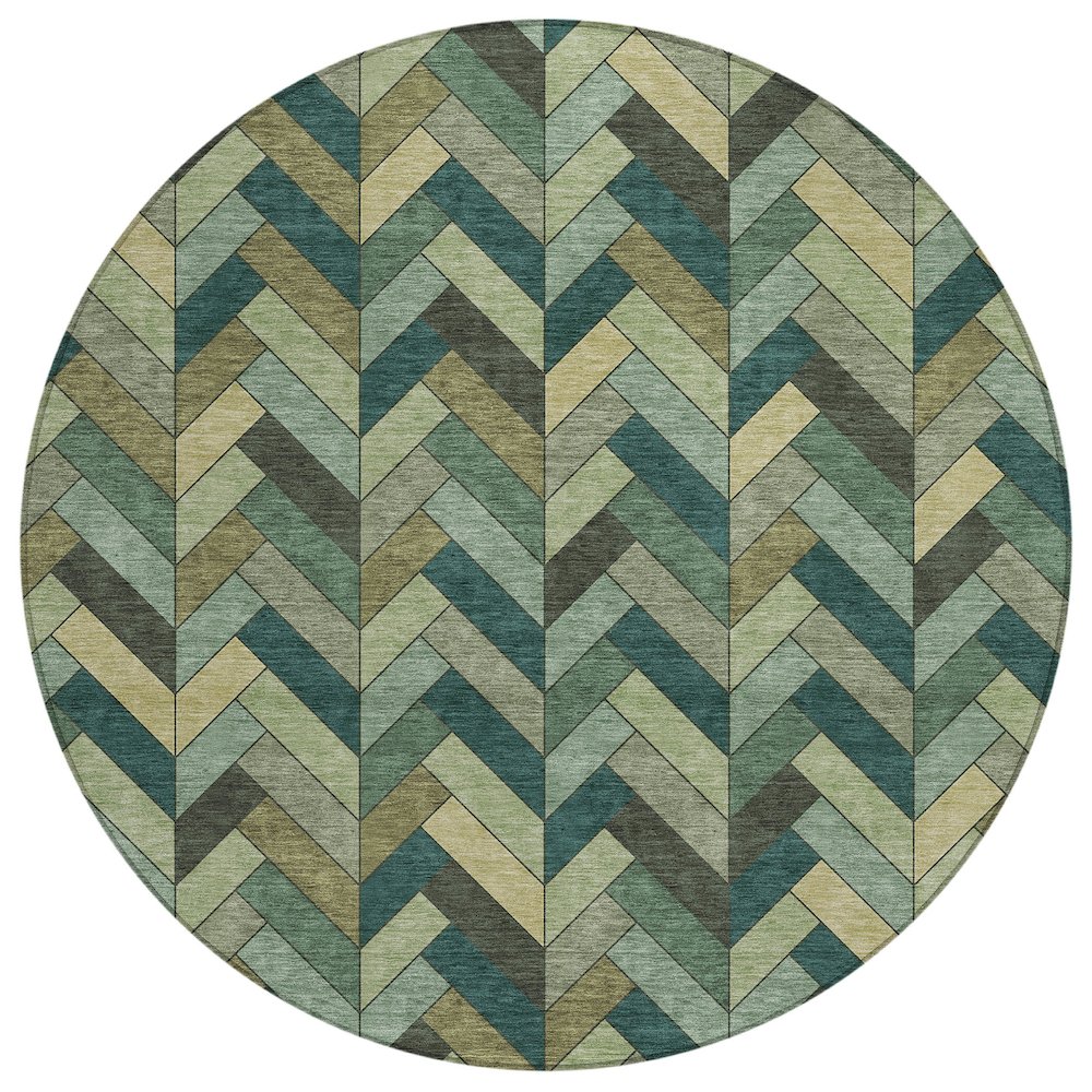 Machine Washable Indoor/Outdoor Chantille ACN2296 Green 8' x 8' Round Rug. Picture 1