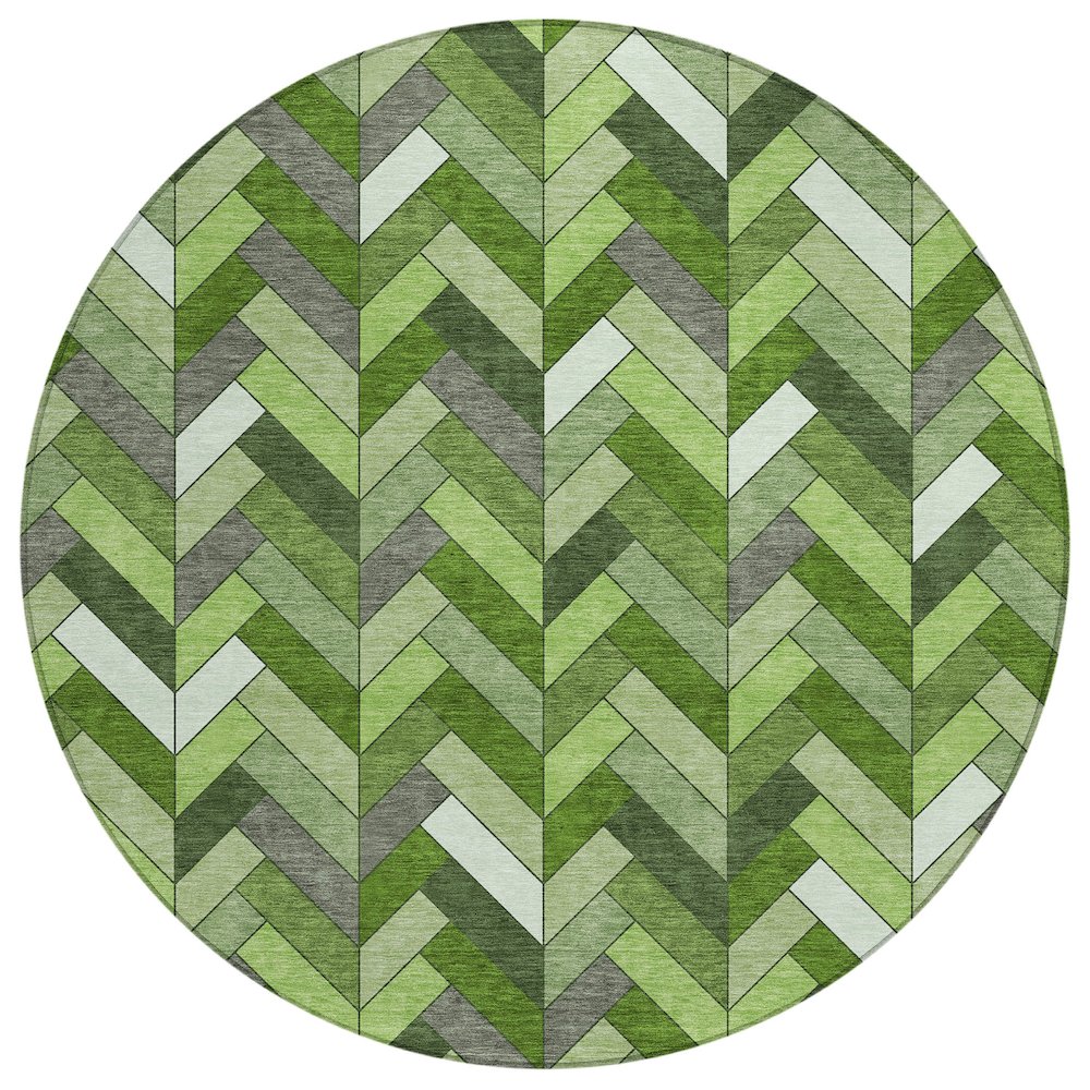 Machine Washable Indoor/Outdoor Chantille ACN2296 Green 8' x 8' Round Rug. Picture 1