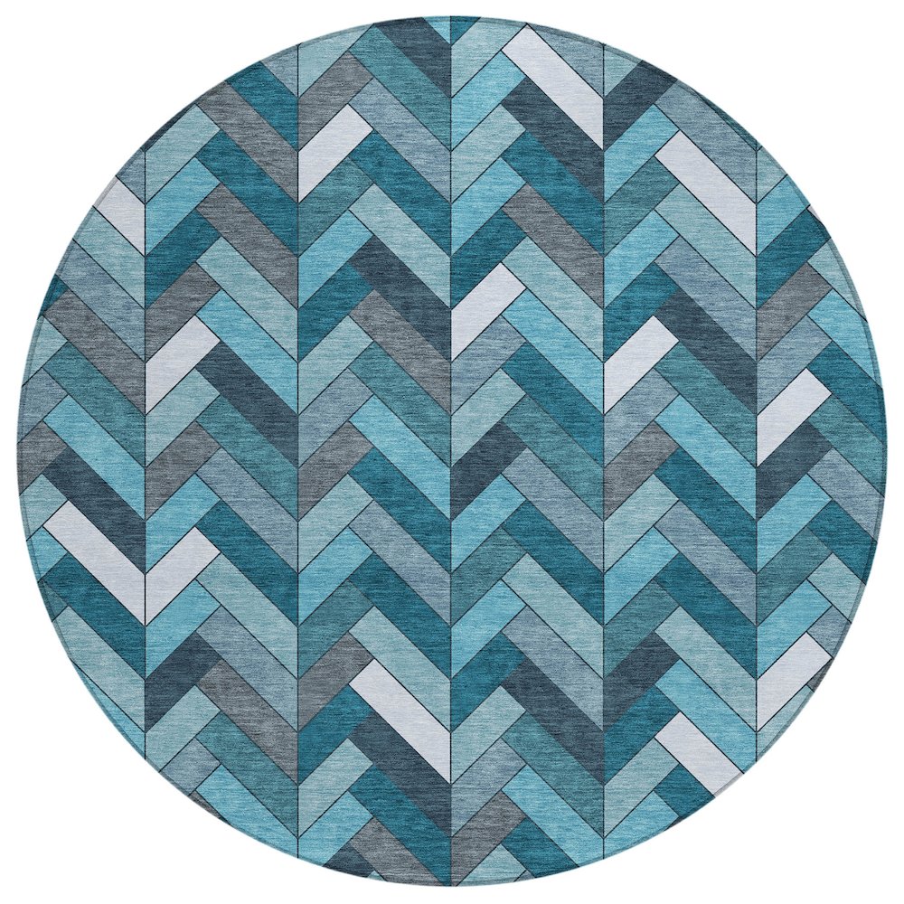 Machine Washable Indoor/Outdoor Chantille ACN2296 Teal 8' x 8' Round Rug. Picture 1