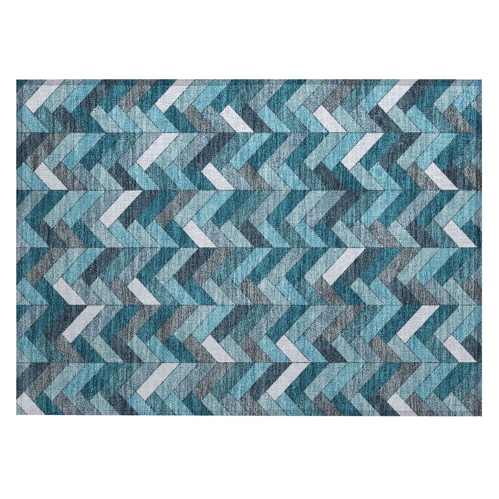 Machine Washable Indoor/Outdoor Chantille ACN2296 Teal 1'8" x 2'6" Rug. Picture 1