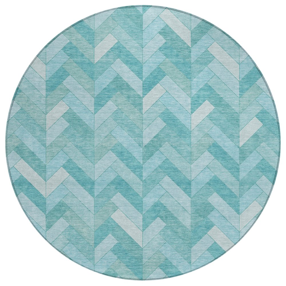 Machine Washable Indoor/Outdoor Chantille ACN2297 Teal 8' x 8' Round Rug. Picture 1