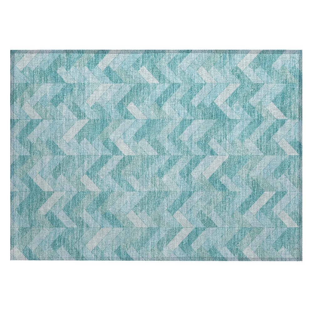 Machine Washable Indoor/Outdoor Chantille ACN2297 Teal 1'8" x 2'6" Rug. Picture 1
