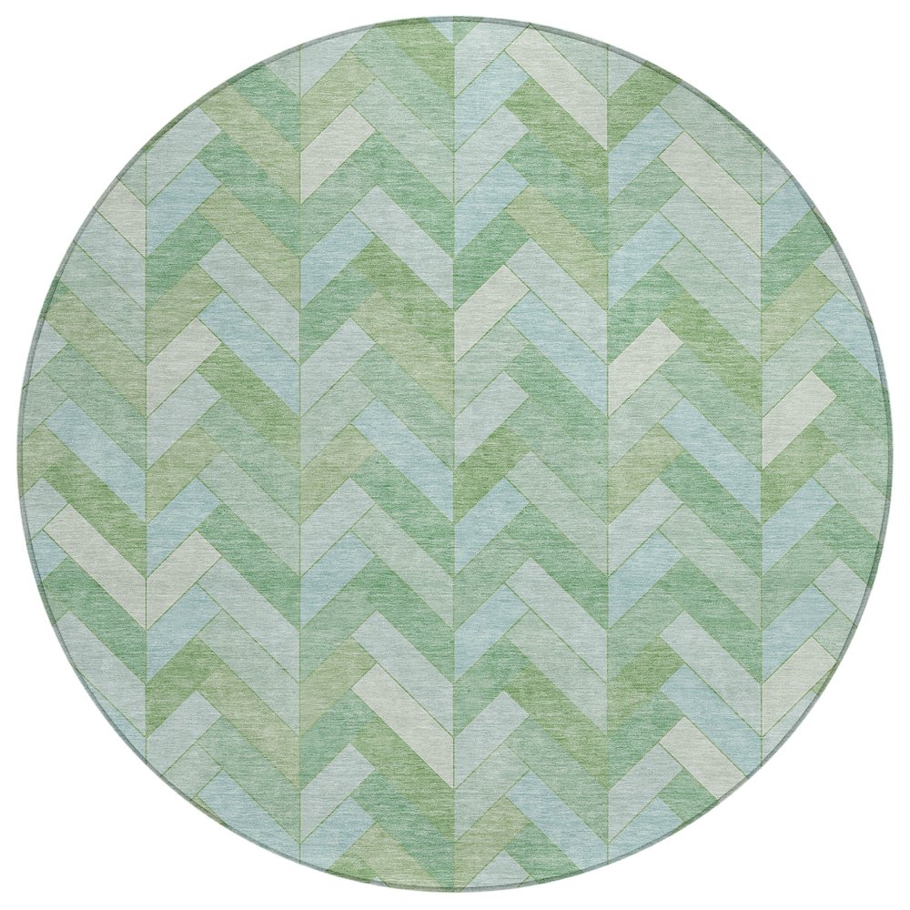 Machine Washable Indoor/Outdoor Chantille ACN2297 Green 8' x 8' Round Rug. Picture 1