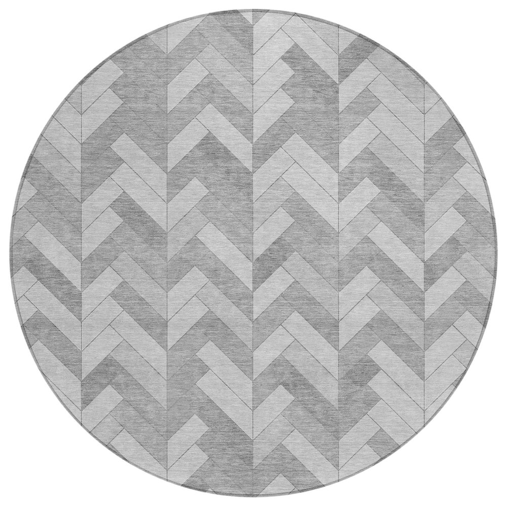 Machine Washable Indoor/Outdoor Chantille ACN2297 Gray 8' x 8' Round Rug. Picture 1