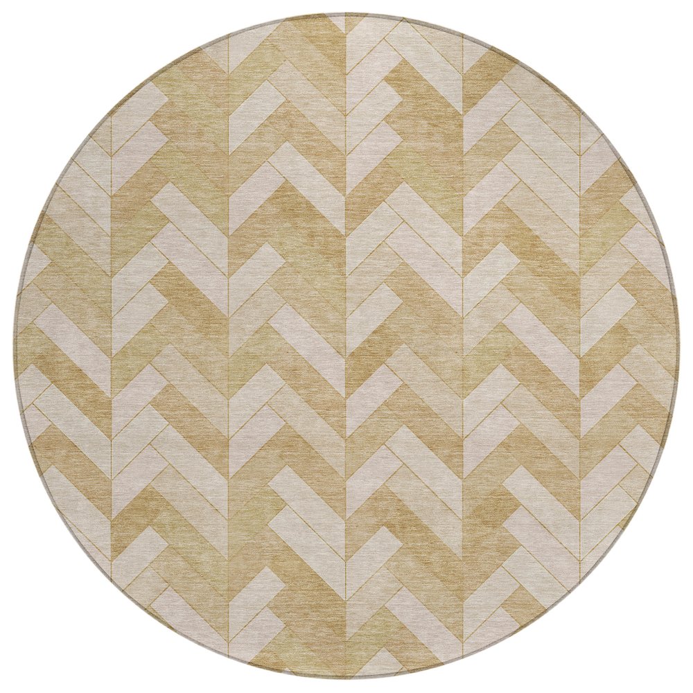 Machine Washable Indoor/Outdoor Chantille ACN2297 Gold 8' x 8' Round Rug. Picture 1