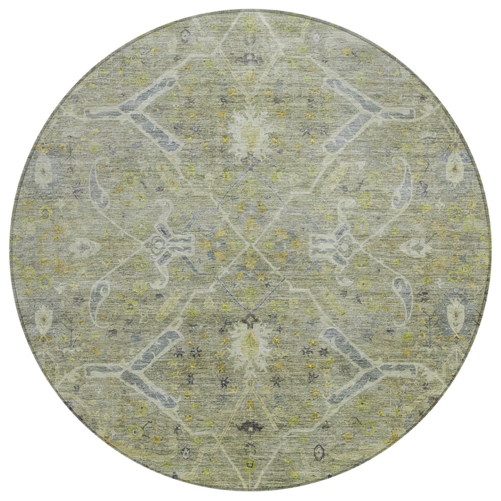 Machine Washable Indoor/Outdoor Chantille ACN2298 Green 8' x 8' Round Rug. Picture 1