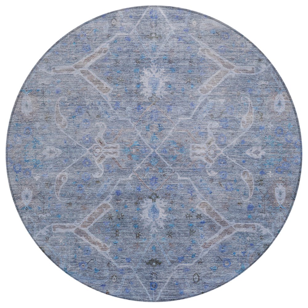 Machine Washable Indoor/Outdoor Chantille ACN2298 Blue 8' x 8' Round Rug. Picture 1