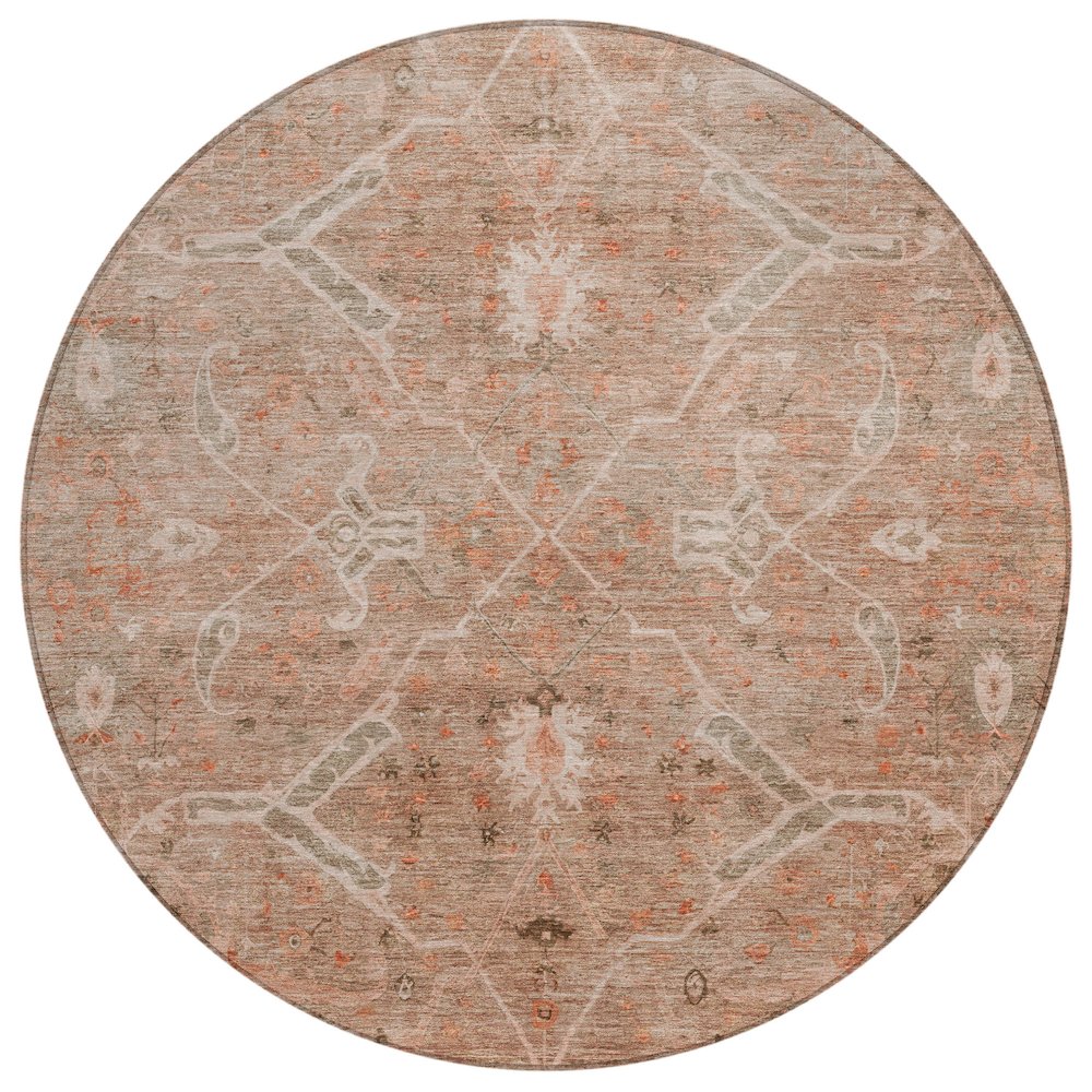 Machine Washable Indoor/Outdoor Chantille ACN2298 Orange 8' x 8' Round Rug. Picture 1