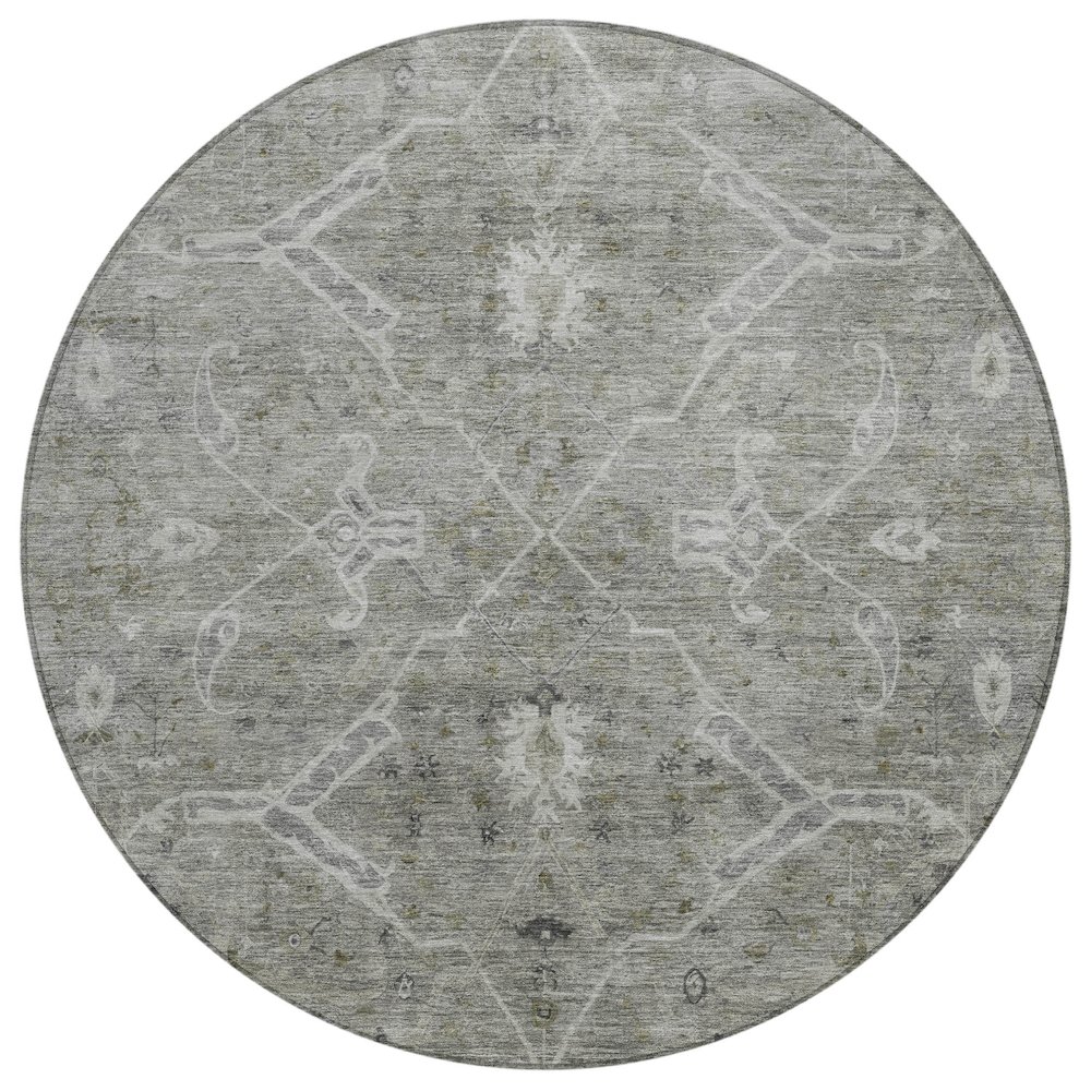 Machine Washable Indoor/Outdoor Chantille ACN2298 Gray 8' x 8' Round Rug. Picture 1