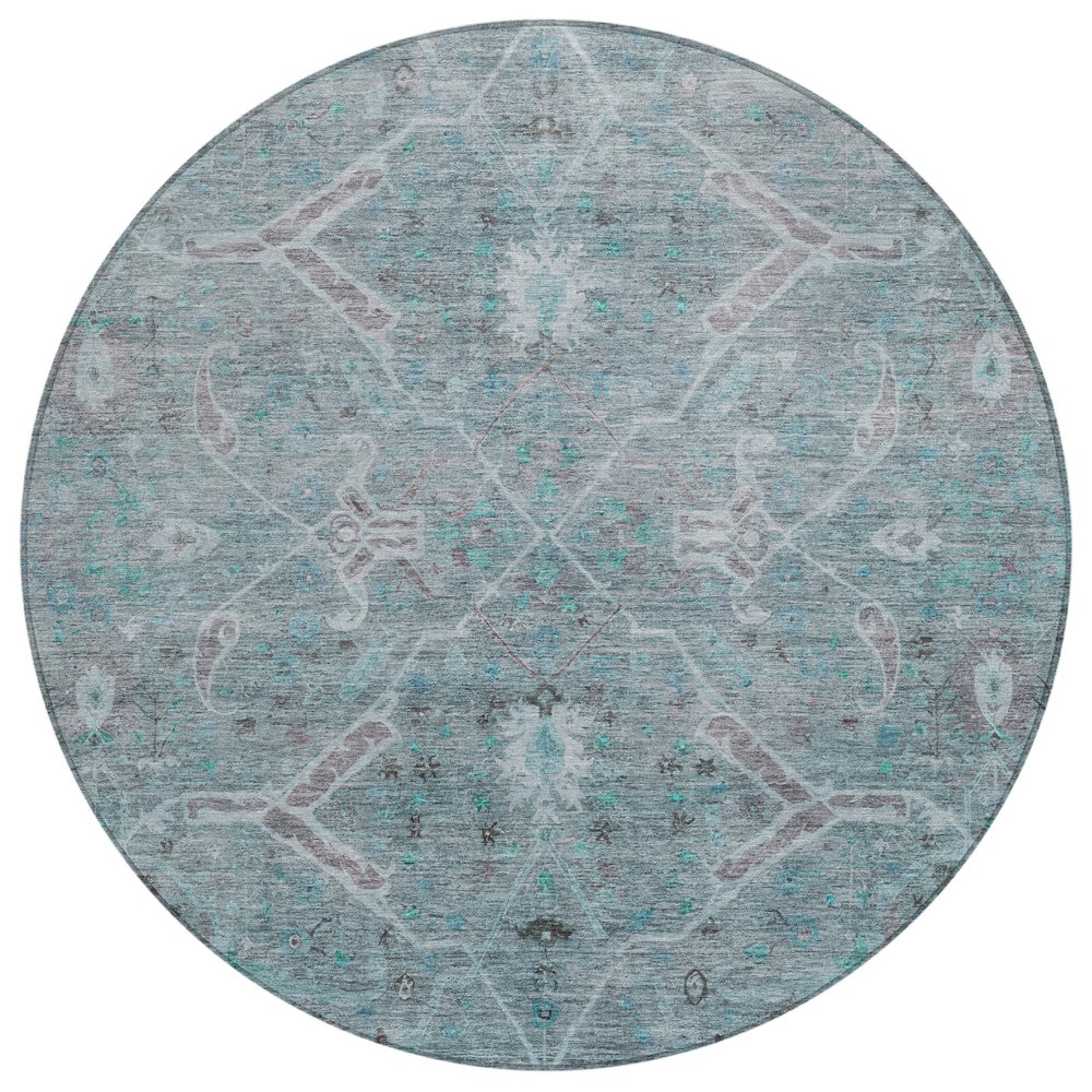 Machine Washable Indoor/Outdoor Chantille ACN2298 Teal 8' x 8' Round Rug. Picture 1
