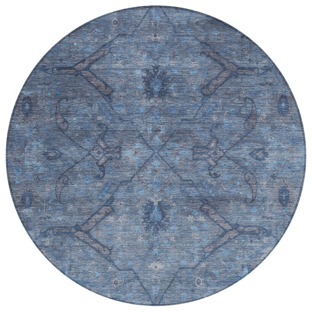 Machine Washable Indoor/Outdoor Chantille ACN2299 Blue 8' x 8' Round Rug. Picture 1